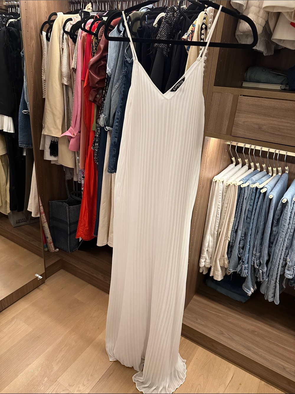 Express White Pleated Slip Maxi Dress